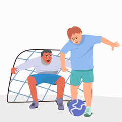 little kid with father play foot ball