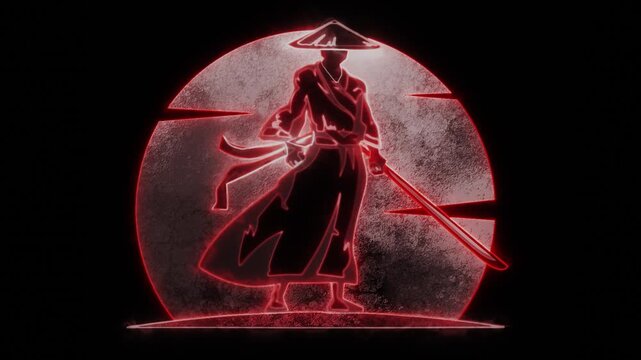 Samurai Warrior Animated Neon Logo with Reveal Effect - Overlay Graphic Element V2