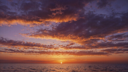 Vivid Sunset Over the Sea with Purple, Orange, and Yellow Sky
