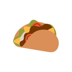 Beef taco. Traditional Mexican street fast food. Vector illustration.