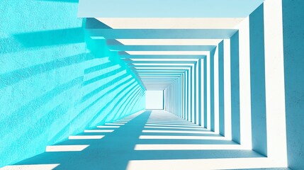 Fototapeta premium A mesmerizing geometric perspective featuring blue shadows and bright light, creating an illusion of depth and tranquility.