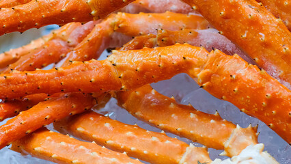 Closeup of Colossal Alaskan Golden King crab legs. © Carterson