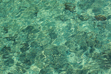 The Crystal Clear Aqua Water Surface with Beautiful Sunlight Reflection