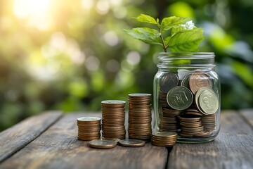 Financial Growth Through Strategic Investment Planning - Stacked Coins in Various Positions Representing Profitability in Business and Finance Concept