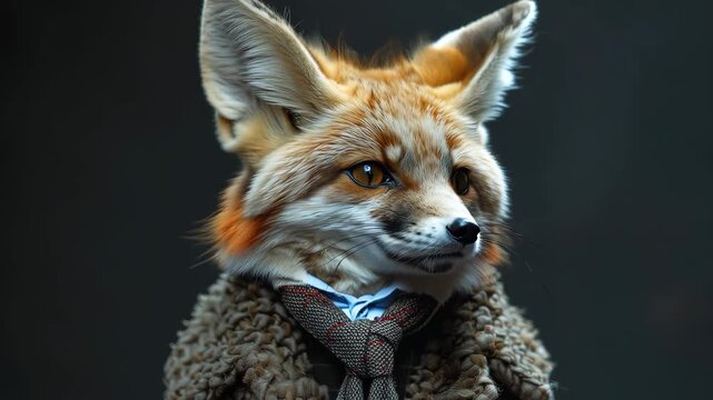 Anthropomorphic fox in professional attire displaying various expressions