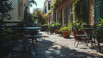an outdoor patio in downtown