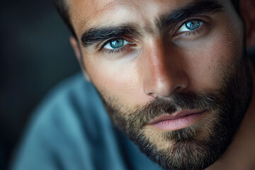 Obraz premium Close-up portrait of handsome bearded man looking directly at the camera