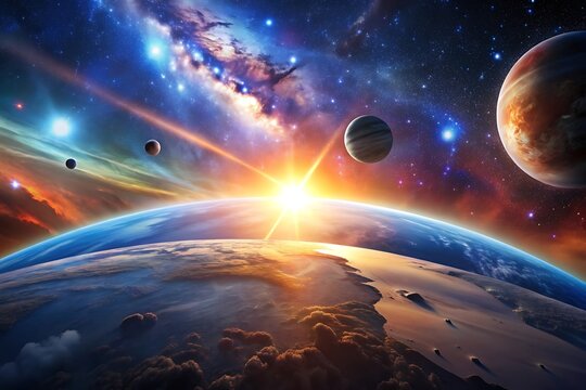 spazio incredibilmente bello e il suo spazio con stelle, pianeti e asteroidi.
