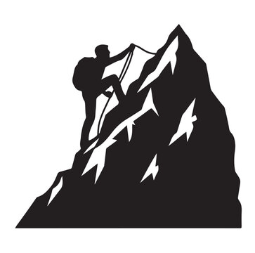 black silhouette climber scaling mountain clip art preview