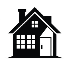 Black Color house Silhouette Vector Illustration, Solid White Background		