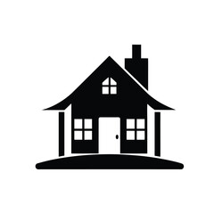 Black Color house Silhouette Vector Illustration, Solid White Background		