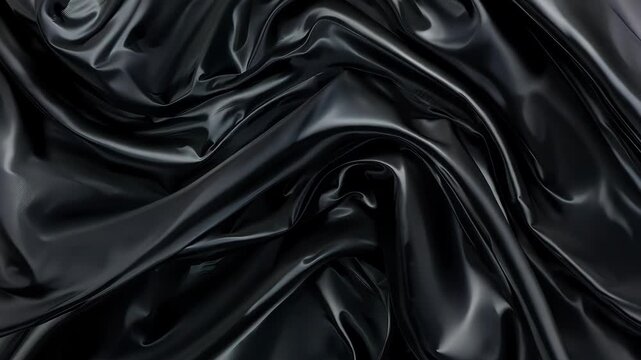 Luxurious black satin fabric gently moving in elegant waves