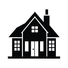 Black Color house Silhouette Vector Illustration, Solid White Background		