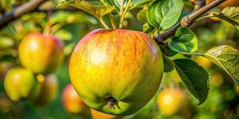 Early blooming and ripening Hornsberg apple, originating from northeastern Småland, showcases vibrant yellow-green skin and juicy flesh, perfect for snacking and baking.