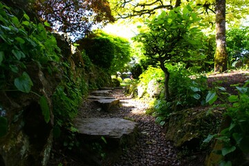 Close-up of a rocky path in an Japanese garden.