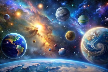 spazio incredibilmente bello e il suo spazio con stelle, pianeti e asteroidi.
