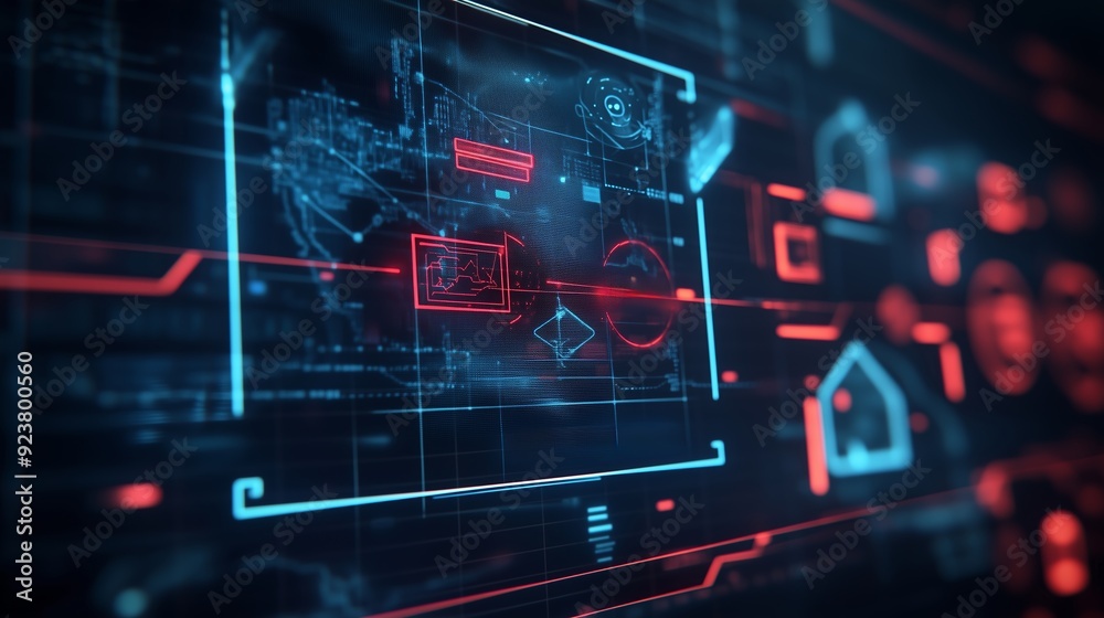 Poster Digital interface displaying futuristic data visualizations and analytics in a high-tech environment