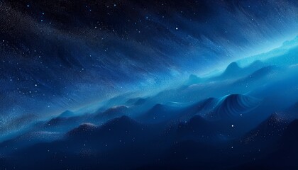 Fototapeta premium Grainy Galactic Horizon background - grainy gradient background that fades from intense indigo to bright cyan palette. Graphic art illustration poster