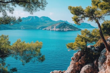 Obraz premium Serene Coastal Landscape with Mountains