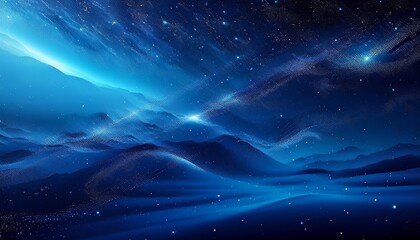 Grainy Galactic Horizon background - grainy gradient background that fades from intense indigo to bright cyan palette. Graphic art illustration. noise texture effect