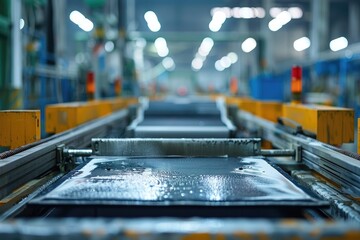 A screen printer cleaning a screen after use, with the background showing a faint image of the production line, emphasizing the repetitive yet essential process