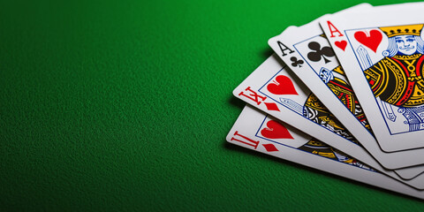 a poker hand with royal flush cards displayed against a green background