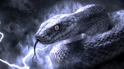 Fototapeta premium Snake with Lightning in the Storm.