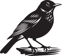 An American robin bird silhouette captures its plump body, upright stance, and iconic tail, emphasizing its graceful, perched form.