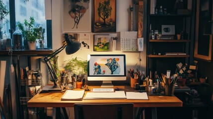 Creative Workspace with Artistic Tools