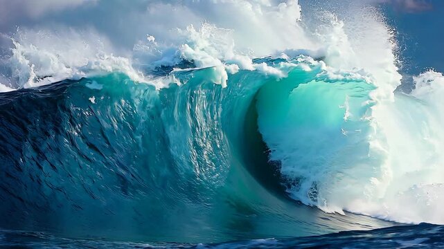 Powerful ocean wave crashing and creating stunning barrel formations