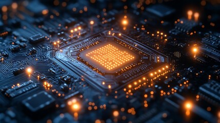Obraz premium Abstract electronic circuit, tech digital background, computing system connectivity design 