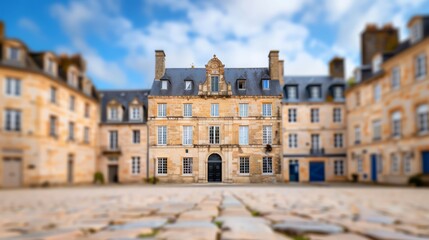 A historic stone building with a courtyard in a European city.