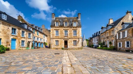 Charming cobblestone square in a historic French town.