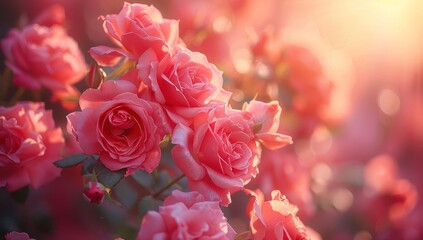 Obraz premium Pink Roses In The Light Of The Setting Sun