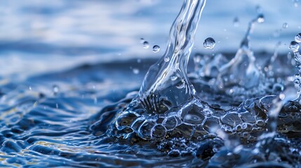 Crystal Clear Close-up of Running Water, Liquid Motion Captured in Detail, Refreshing and Calming Natural Element.