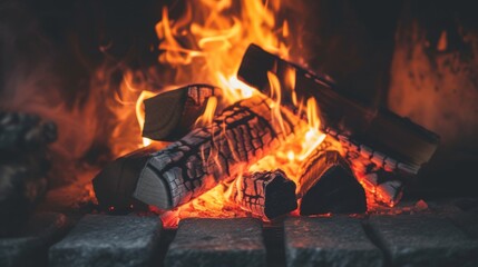 Obraz premium Logs burning brightly in a fireplace