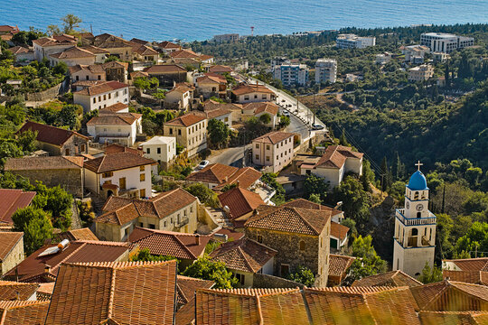The picturesque greek style village of Dhermi at the coastal road of Albania