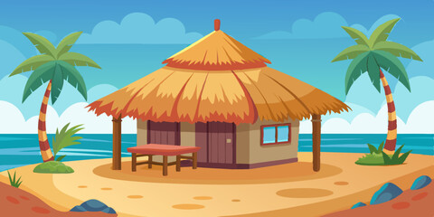 Bungalow hut, vector African thatched nipa house, straw village building roof, bamboo beach tent. Poor people shack, Hawaii summer tropical camp construction. Cartoon traditional bungalow hut clipart
