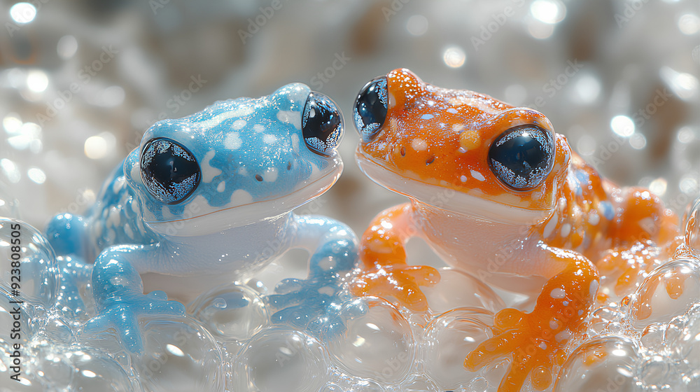 Wall mural illustration of cute and cheerful two baby salamander prints