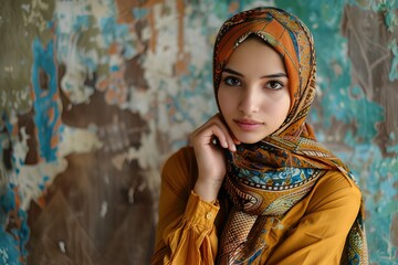 Portrait of a young Muslim woman with traditional headscarf Generative AI