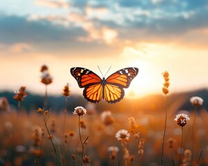 A butterfly accepting the warmth of the sun, while a cold wind rejects the fragile wings, symbolizing comfort vs. adversity