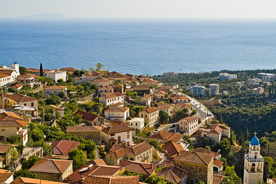 The picturesque greek style village of Dhermi at the coastal road of Albania