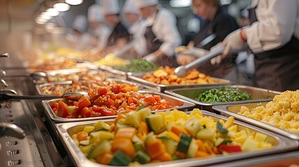 Delicious food meal in school canteen