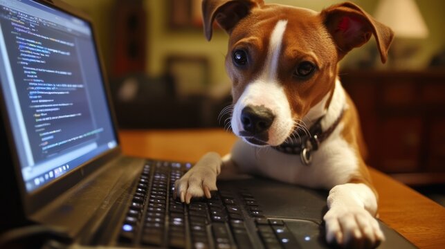 Dog at Computer Desk