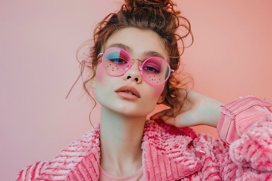 A woman with pink glasses