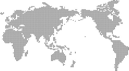 Halftone world map with dot pattern, dotted globe continents graphic, black and white Earth planet, global geography elements, digital simple travel infographics. Vector isolated  © shine