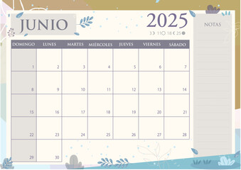Calendario mensual 2025 en Español. JUNIO