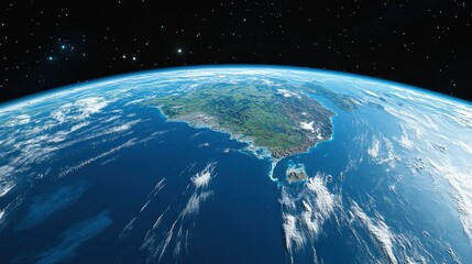 Obraz premium Highly detailed Earth from space, focusing on New Zealand, with visible landmass, oceanic textures, and atmospheric effects, offering a global perspective in high resolution
