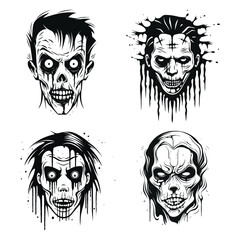 Halloween Scary Horror Face Black Color Vector Ikkustration