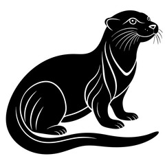 black flat otter line art silhouette vector